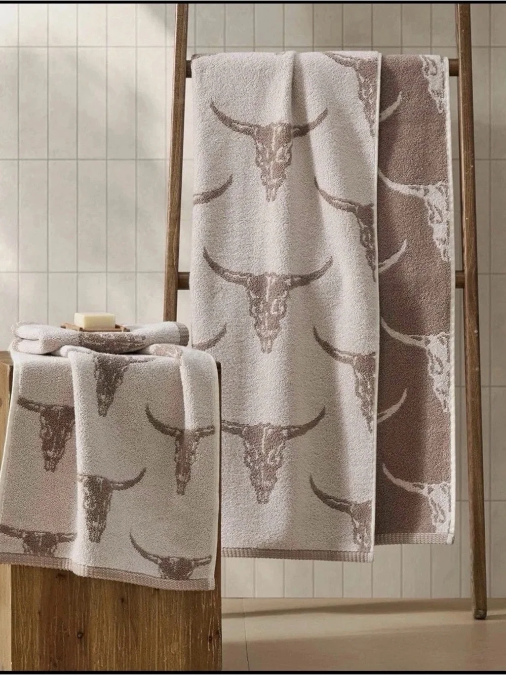 Wrangler steer head/long horn bath towel set